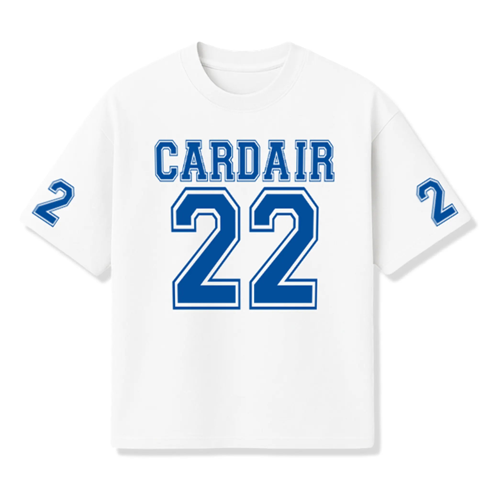 Front View of Cardair Varsity White T-Shirt